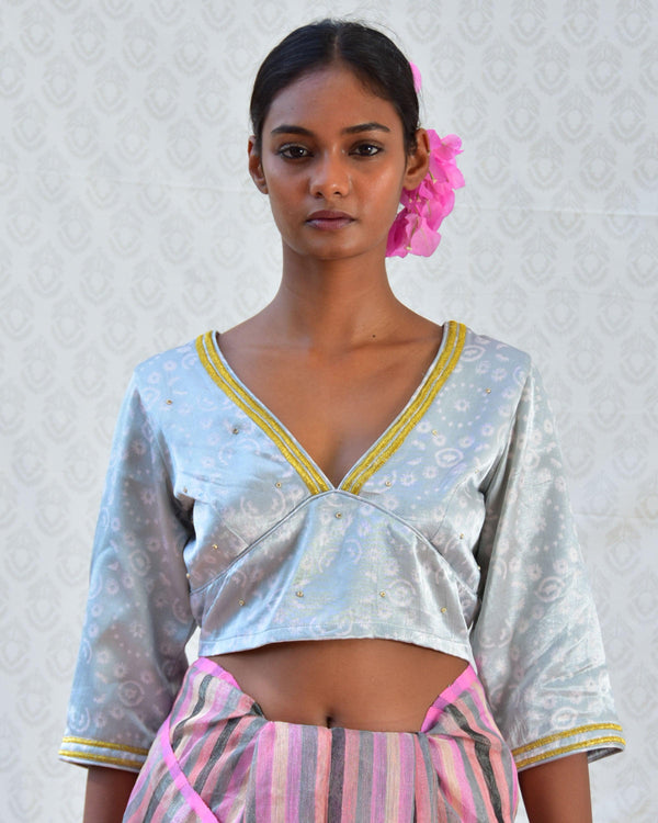 Lead Light Purple Mashru Silk Blouse - TARA main image 1