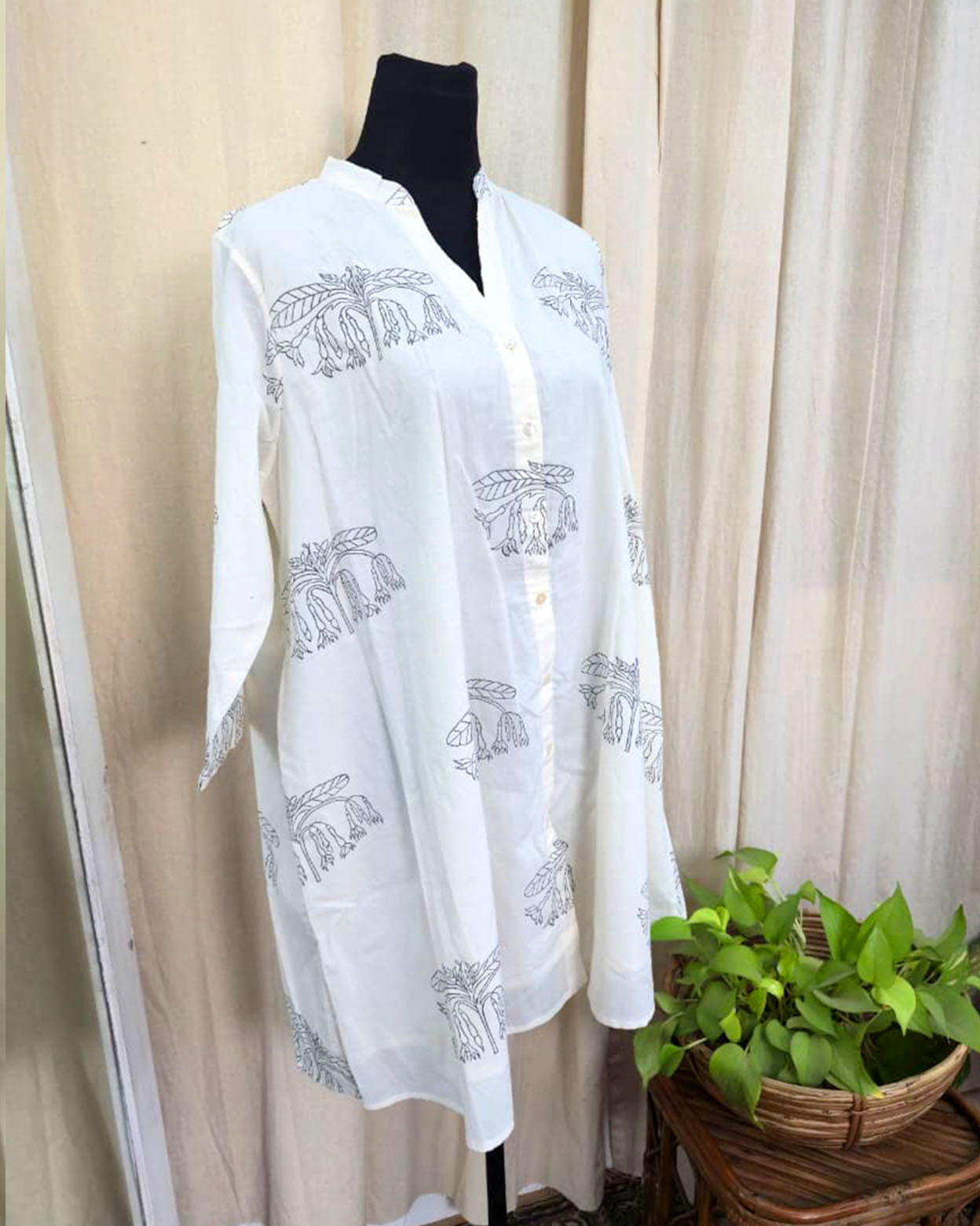 Noorline White Handblock printed kurta - Love Despite