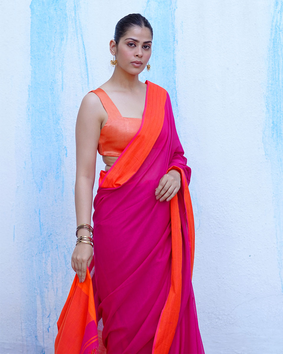 Gaia Pink Handwoven Cotton Saree - NTC