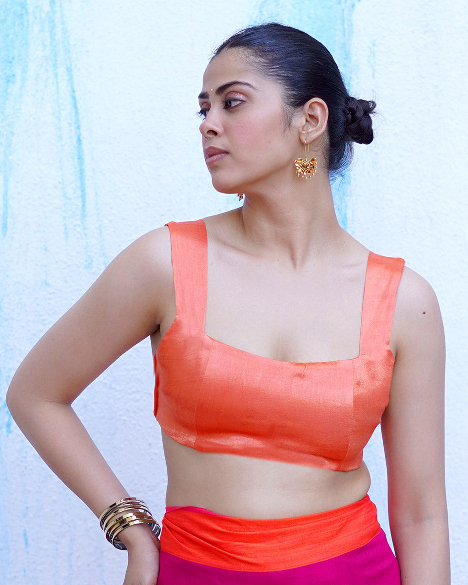 Chloris Orange Mashru Silk Blouse -  NTC