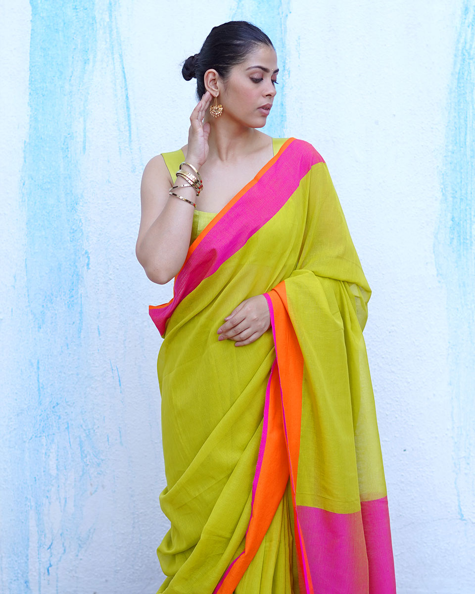 Selene Lime Green Handwoven Cotton Saree - NTC