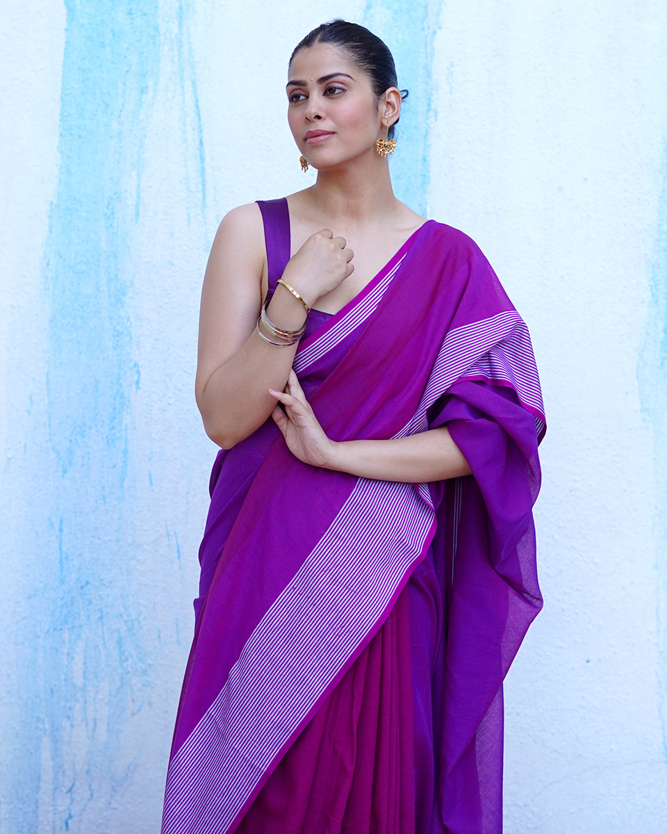 Thalassa Royal Purple Handwoven Cotton Saree - NTC