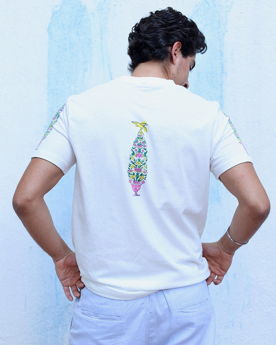Humraaz White Hand Block Print Cotton T- Shirt - TOF