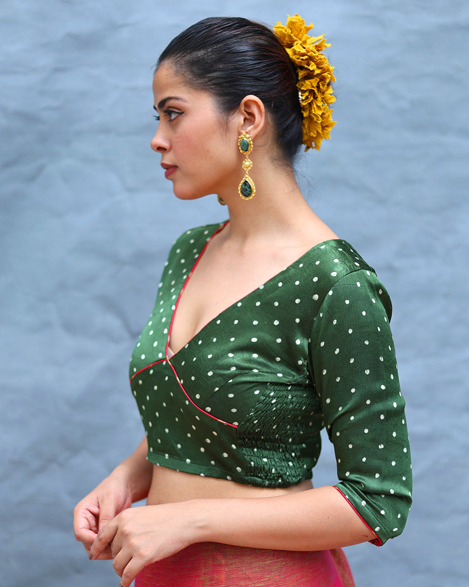 Manasvi Green Handblock Print Mashru Silk Blouse - RSH
