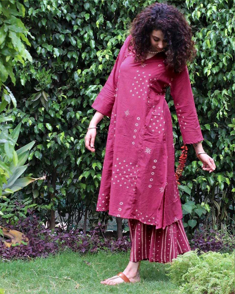 Pink Blockprinted Cotton Kurta Set Of 2