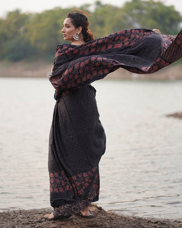 Buy Rahi Block printed Modal Silk Saree | Silk saree printed | Saree