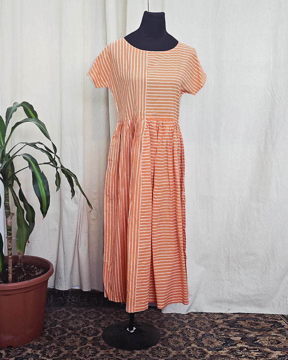 Mangala Rust handblock printed Cotton dress - Love Despite