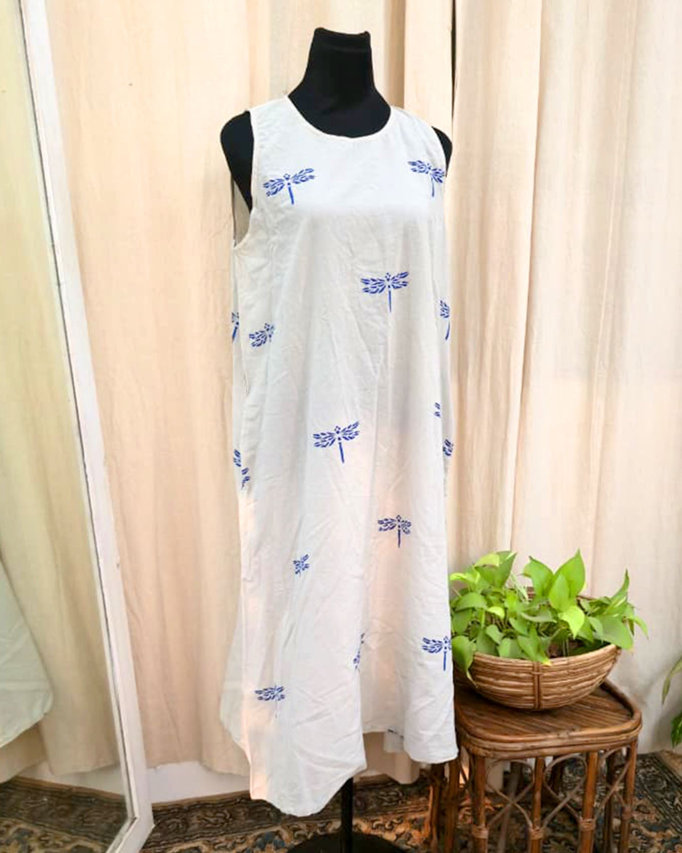 Evaana White Hand Block Print Cotton Dress - Love Despite