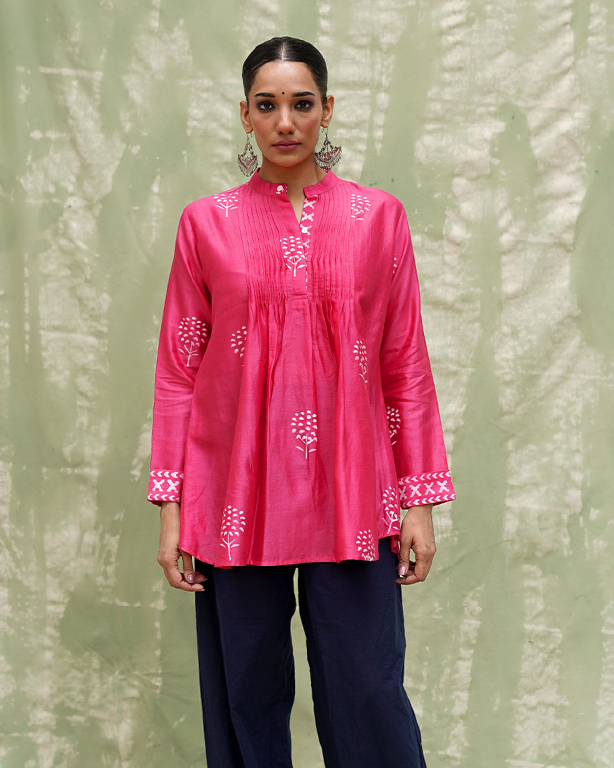 Tera Khumaar Pink Handblock Printed Chanderi Silk Kurti - CHD