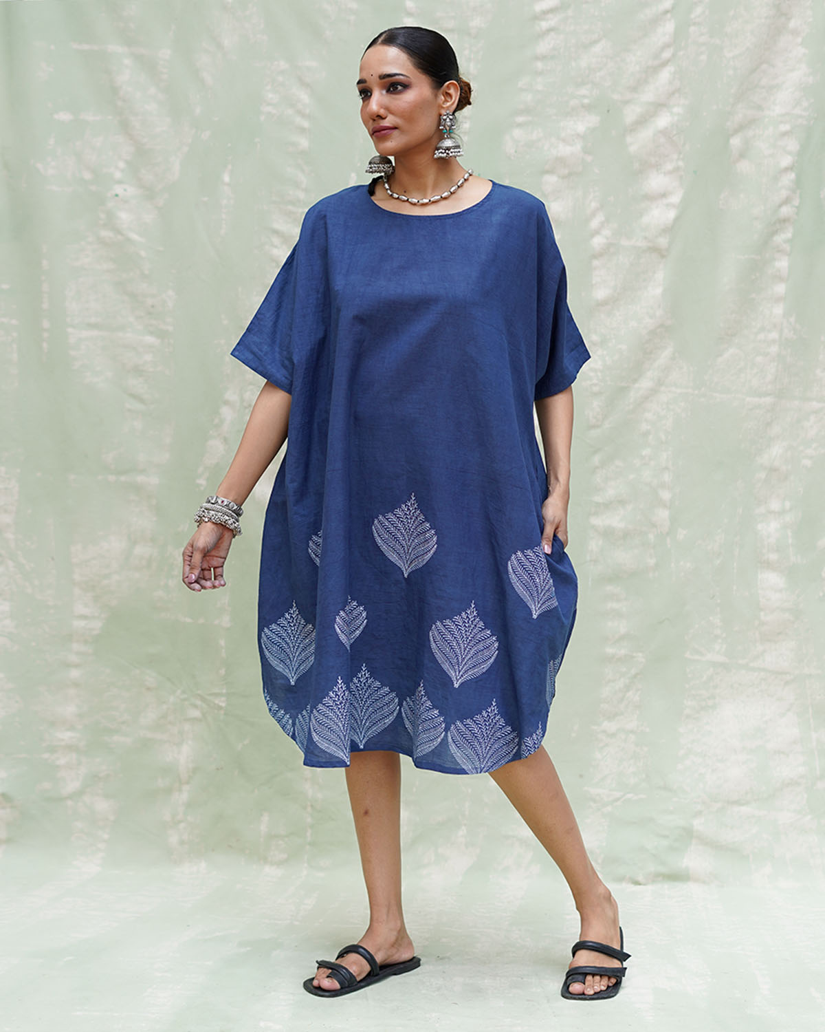 Megh Malhar Blue Handblock Print Cotton Dress - INDI