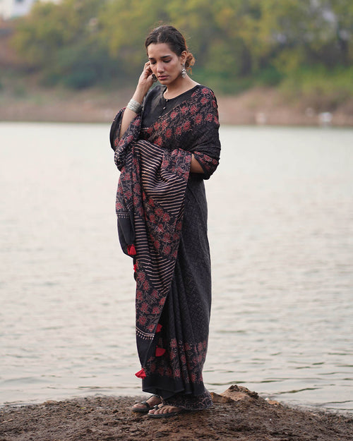Buy Rahi Block printed Modal Silk Saree | Silk saree printed | Saree