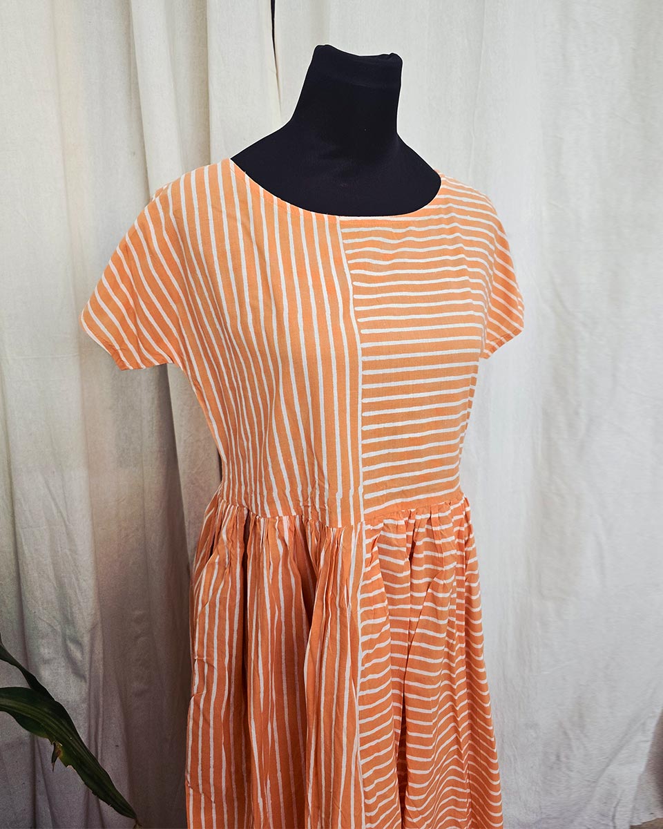 Mangala Rust handblock printed Cotton dress - Love Despite