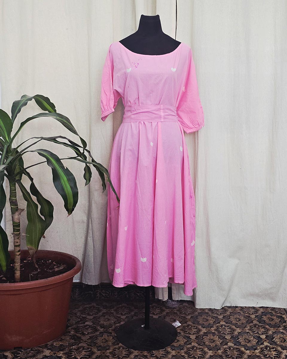 Bhavya Pink handblock printed Cotton dress - Love Despite