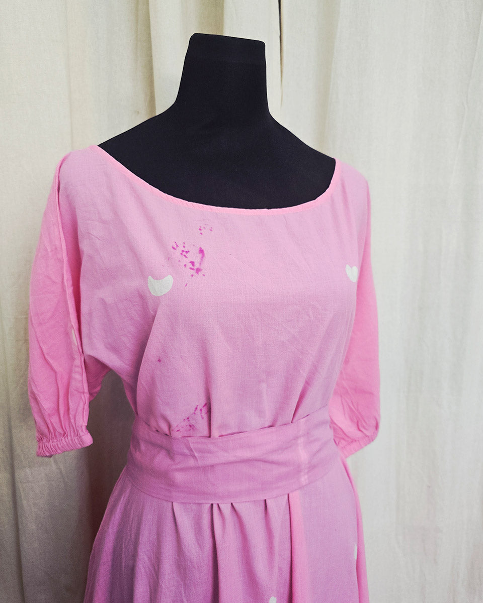 Bhavya Pink handblock printed Cotton dress - Love Despite