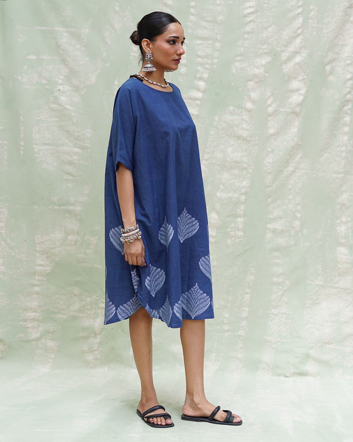 Megh Malhar Blue Handblock Print Cotton Dress - INDI