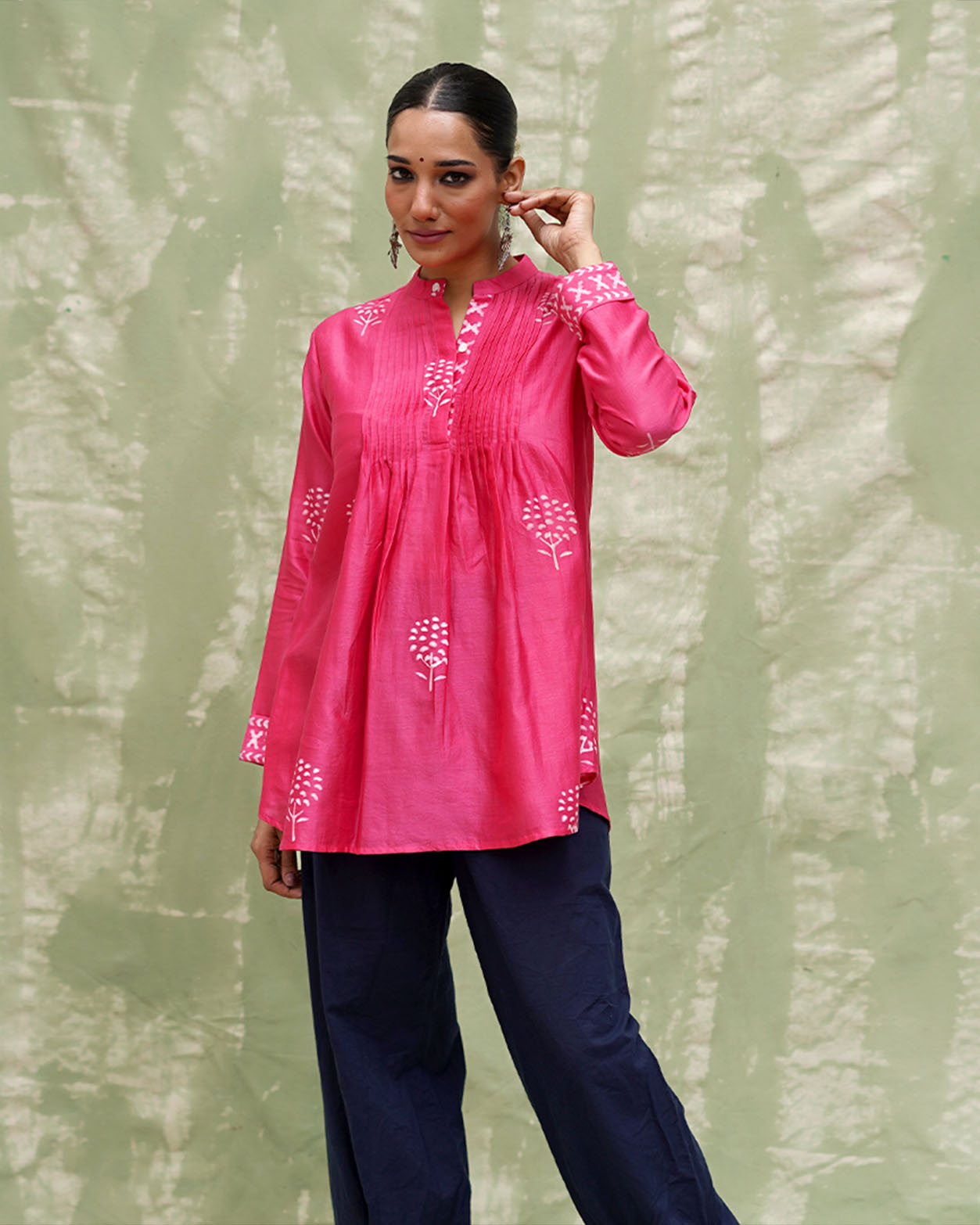 Tera Khumaar Pink Handblock Printed Chanderi Silk Kurti - CHD