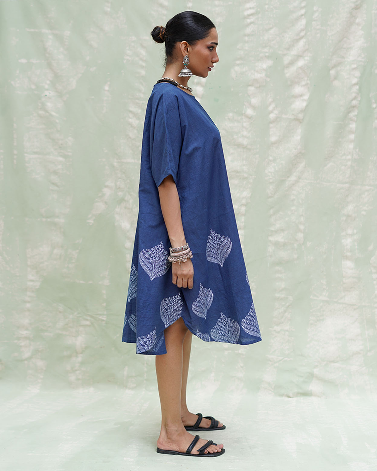 Megh Malhar Blue Handblock Print Cotton Dress - INDI