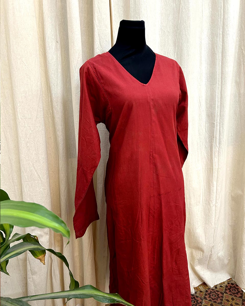 Gulnaar Red Cotton kurta - LD