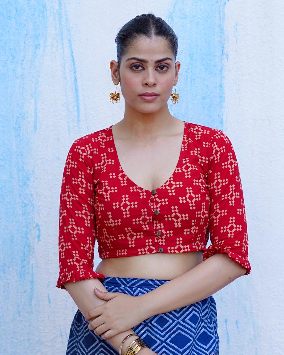 Gulkand Candies Rust Red Hand Block Printed Cotton Blouse - UMT