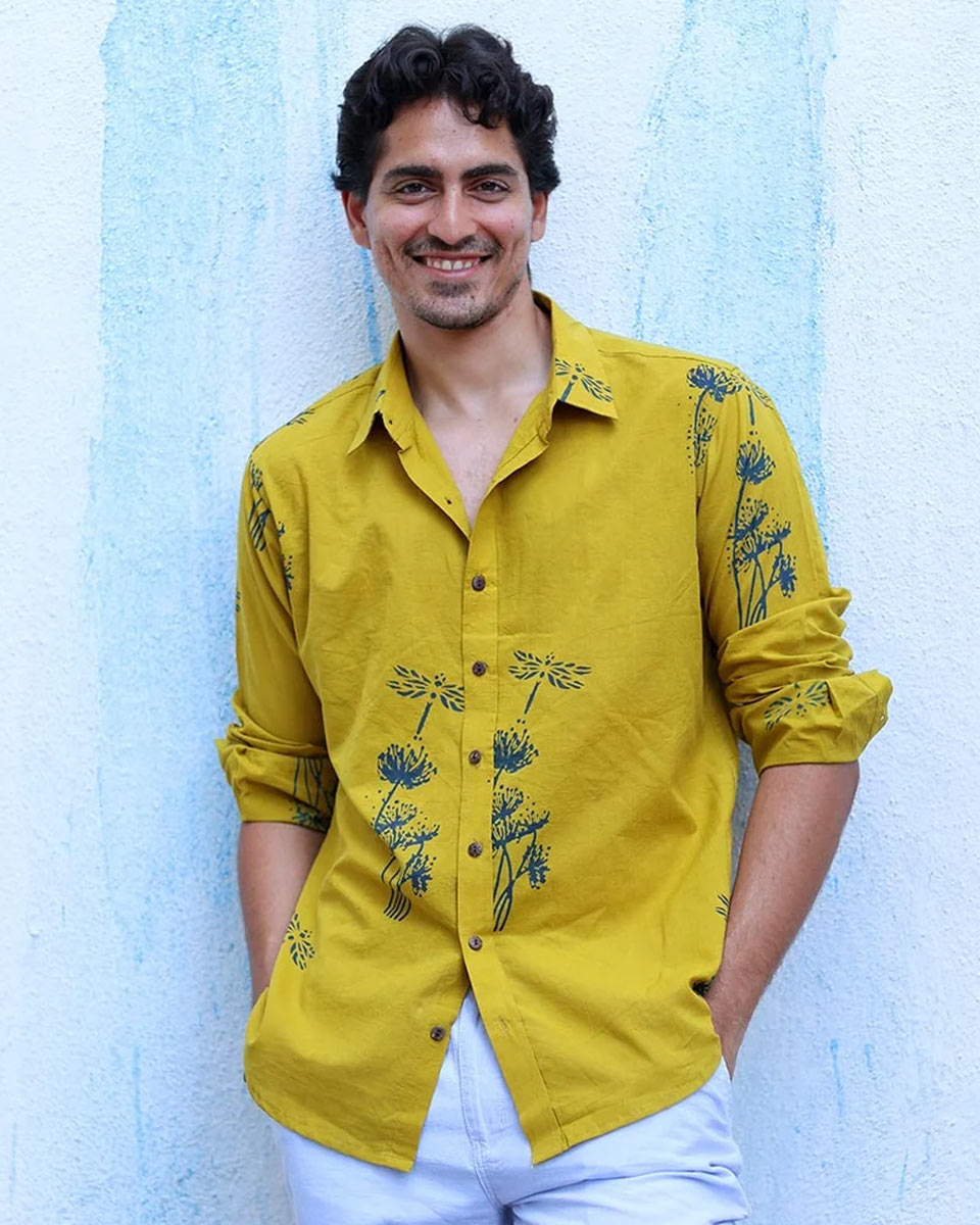 Udan Mustard Yellow Hand Block Print Cotton Shirt -TOF