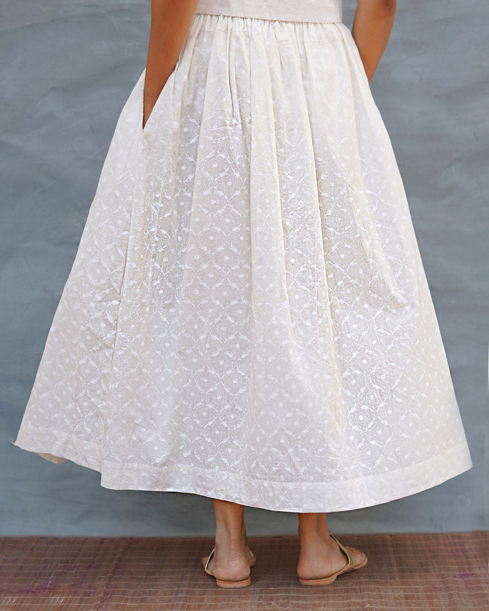 Summer Haze White Handblock Print Cotton Skirt - Safed