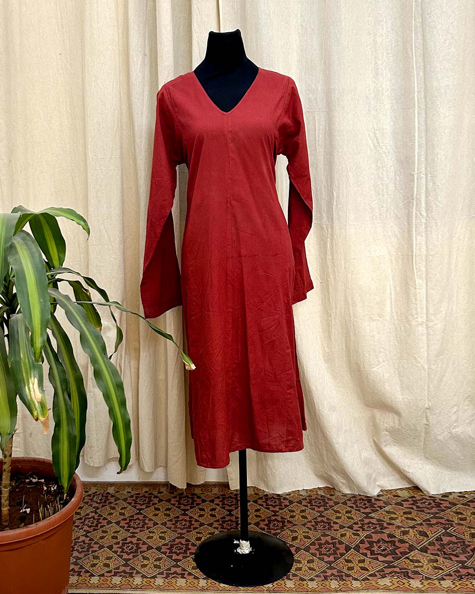 Gulnaar Red Cotton kurta - LD