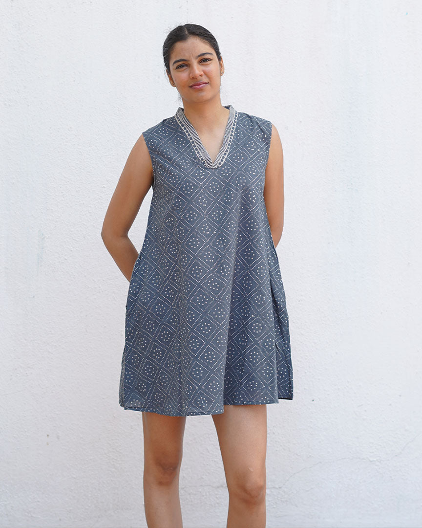 Rainlight Grey Block Printed Dress - BMS