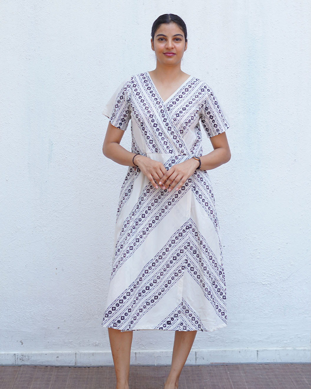 Rain Hush Grey Block Printed Dress - BMS