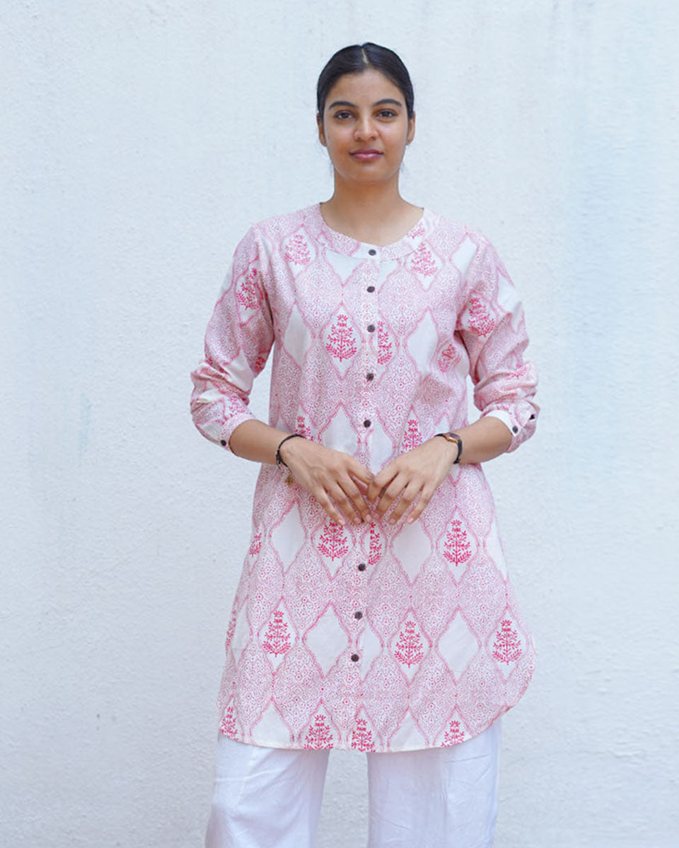 Promise of a Primrose Blush Pink Hand Block Print Kurti - MMG