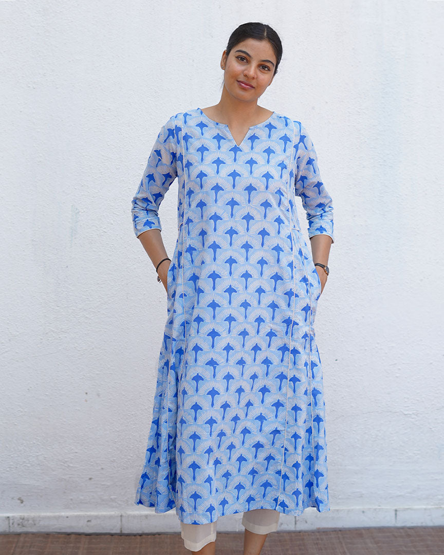 Pakhi Blue Hand Block Printed Kurti-BAD
