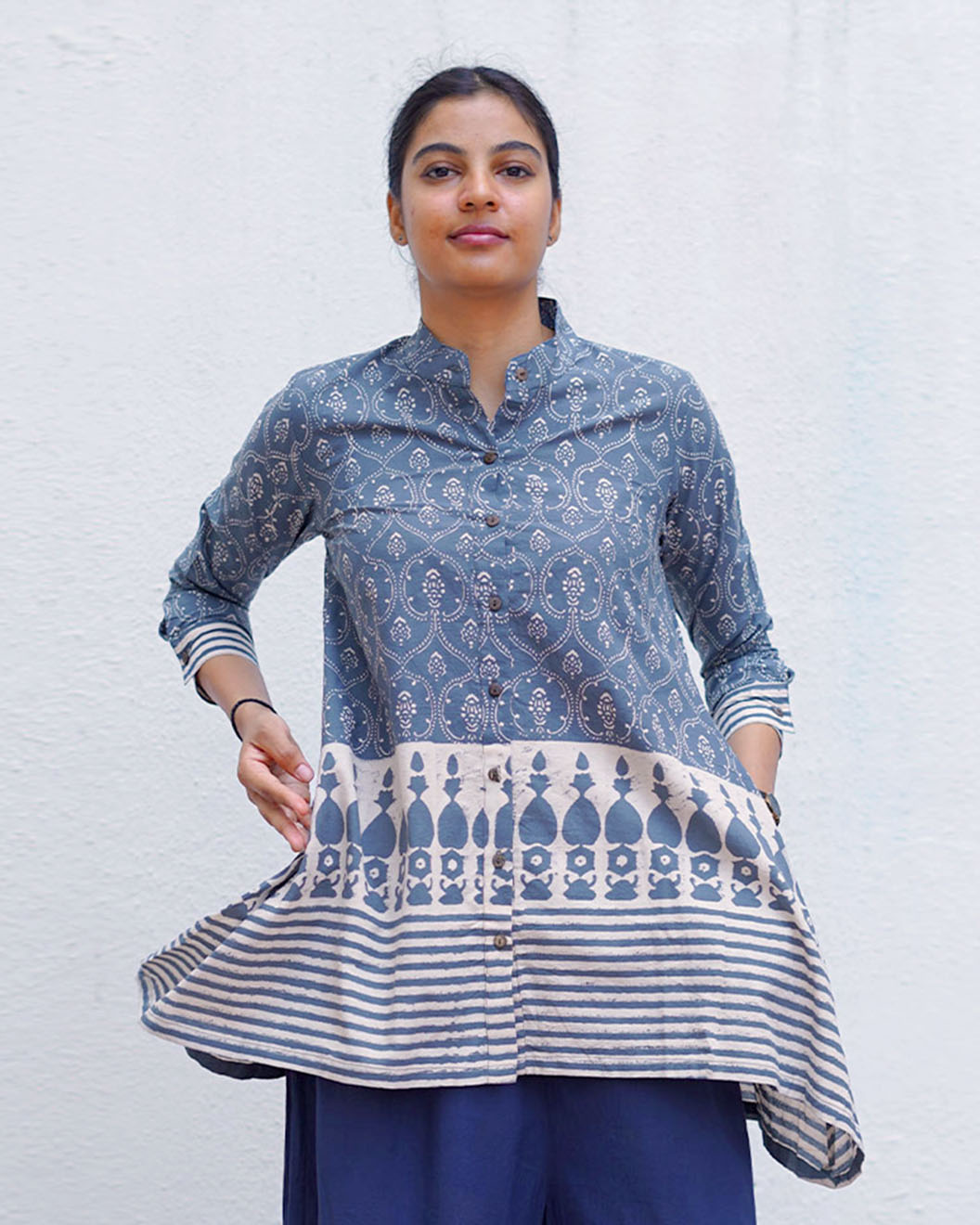 Ashen Shore Grey Block Printed Top - BMS