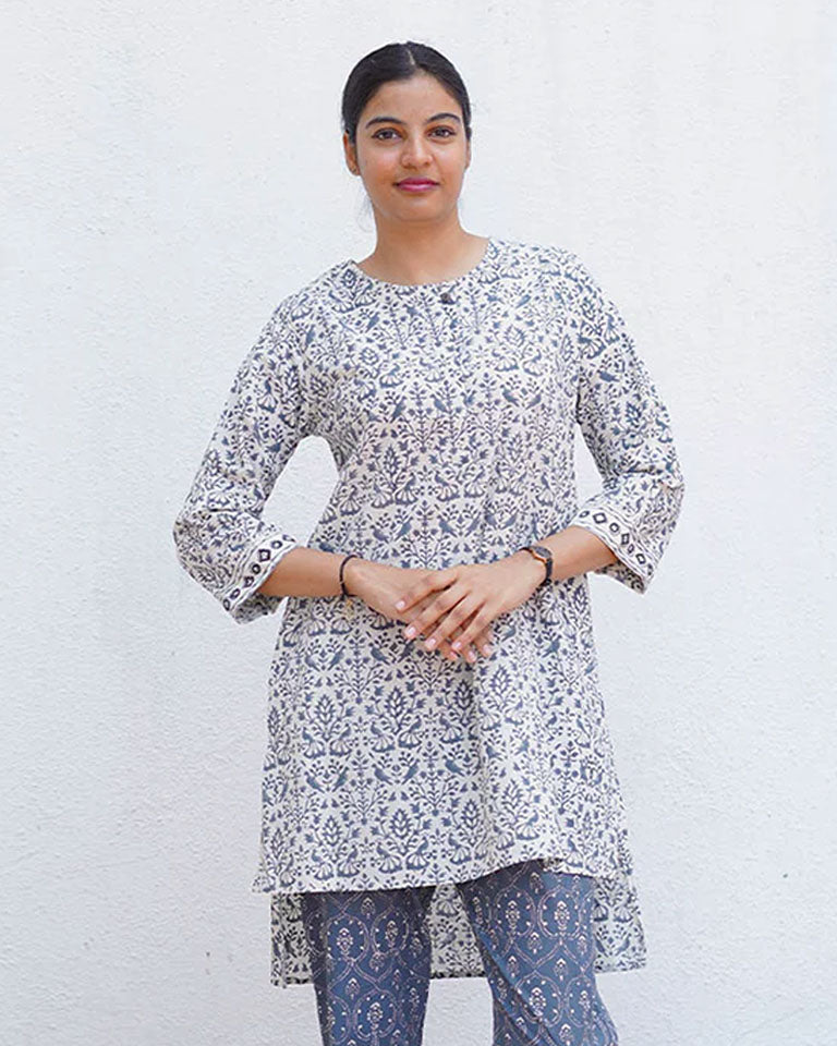 Mist Over Hill Grey Block Printed Top - BMS