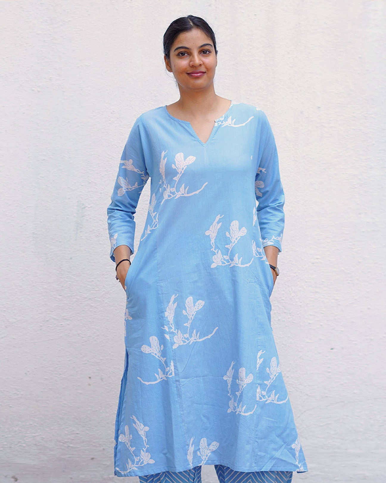 Tia Blue Hand Block Printed Kurta Set-BAD