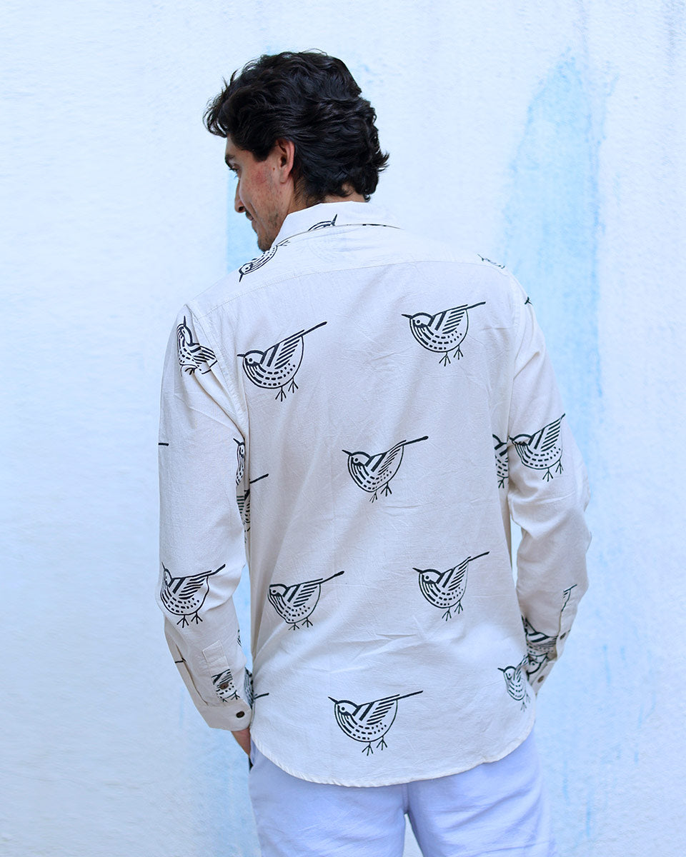 Shaan White Hand Block Print Cotton Shirt -TOF