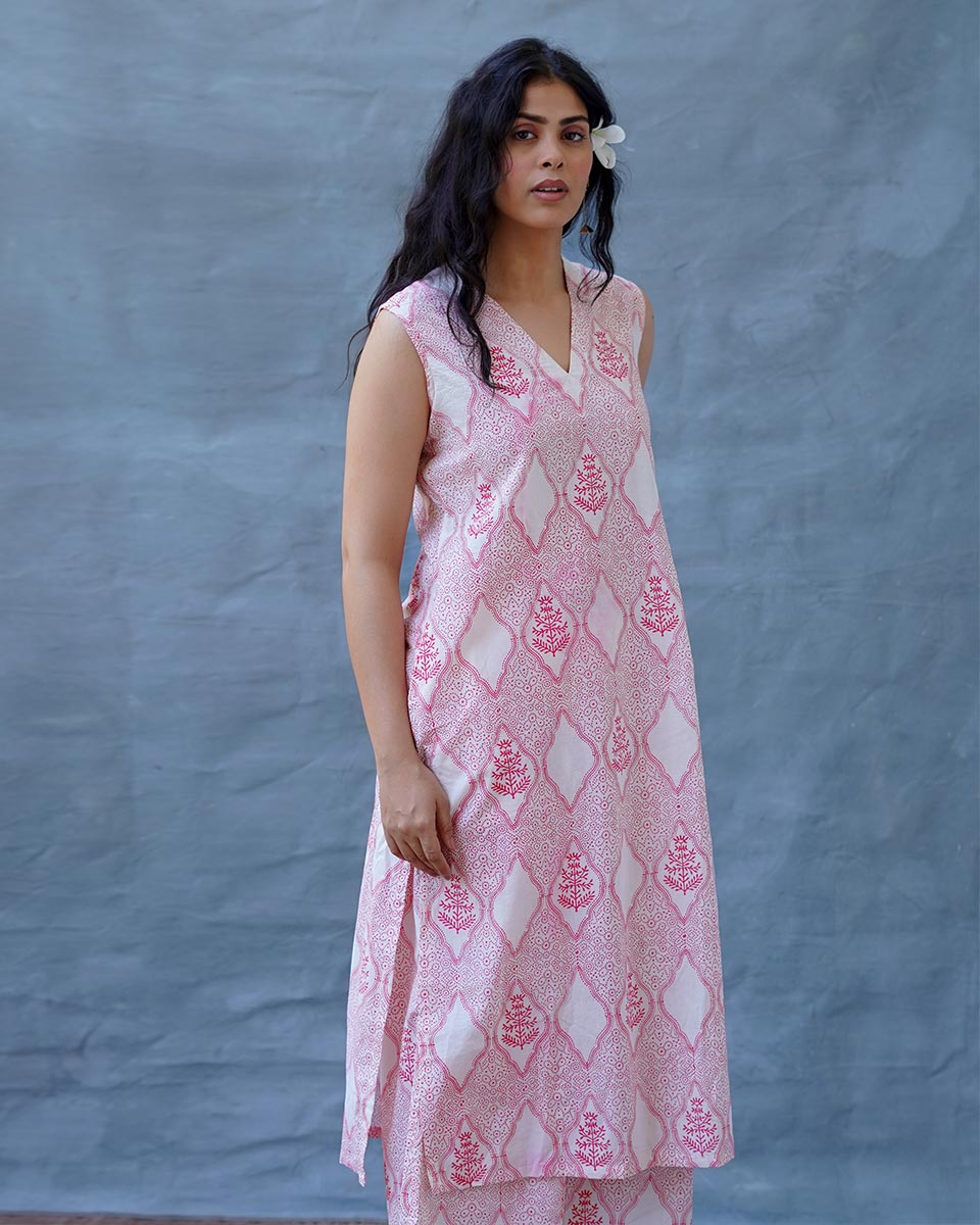 Nargisâ€™s Noor Blush Pink Hand Block Print Kurti - MMG