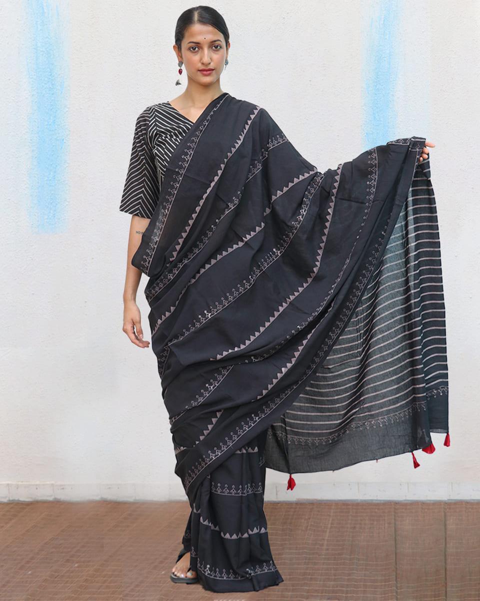 Matilda Hand Blockprinted Cotton Saree - Fmtm