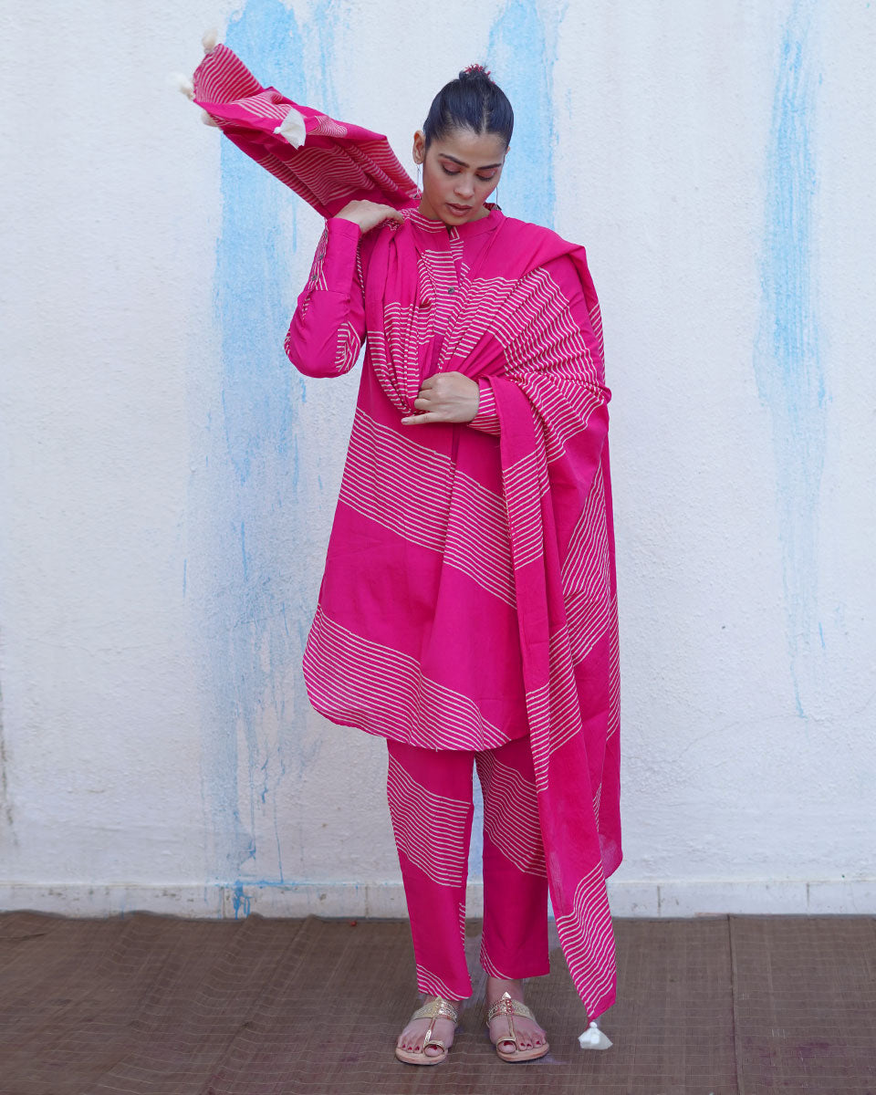 Gunguni Pink Handblock Print Cotton Dupatta - BFG