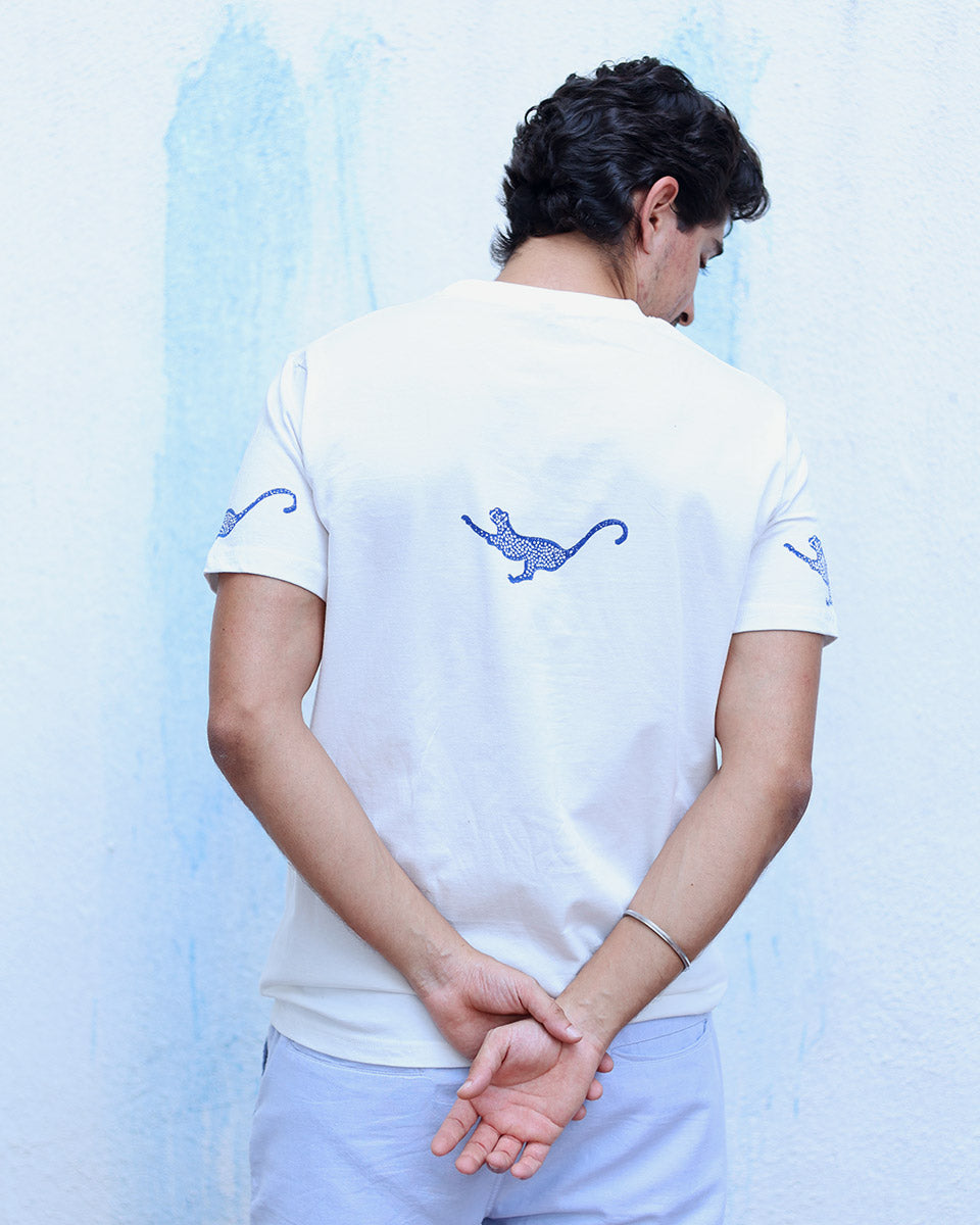 Kaif White Hand Block Print Cotton T- Shirt - TOF