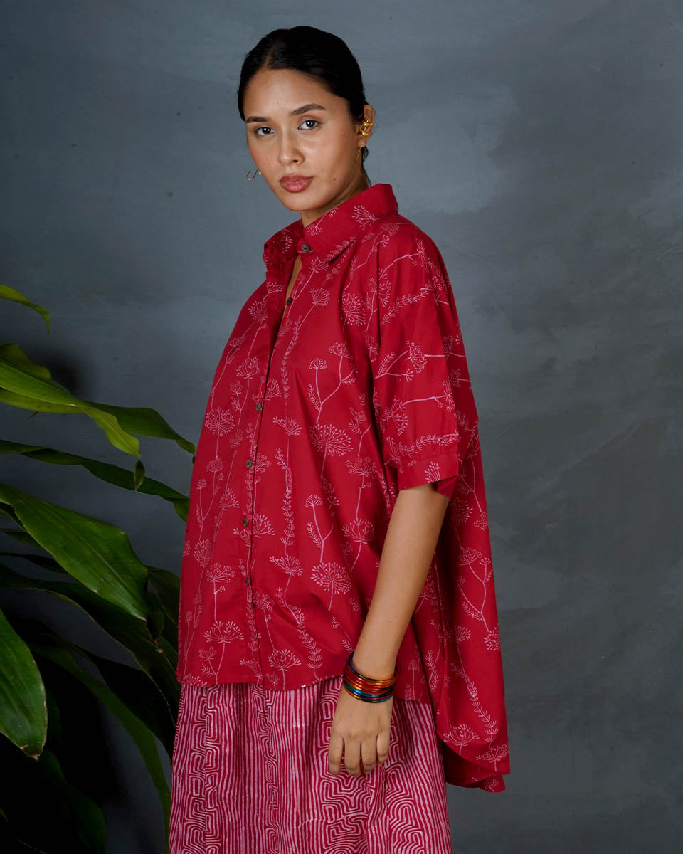 Myra Red Hand Block Printed Top-MYA