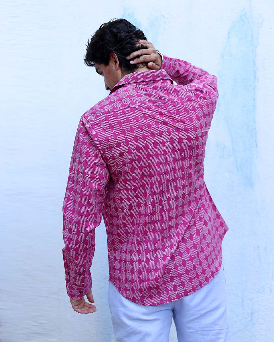 Shadab Pink Hand Block Print Cotton Shirt -TOF