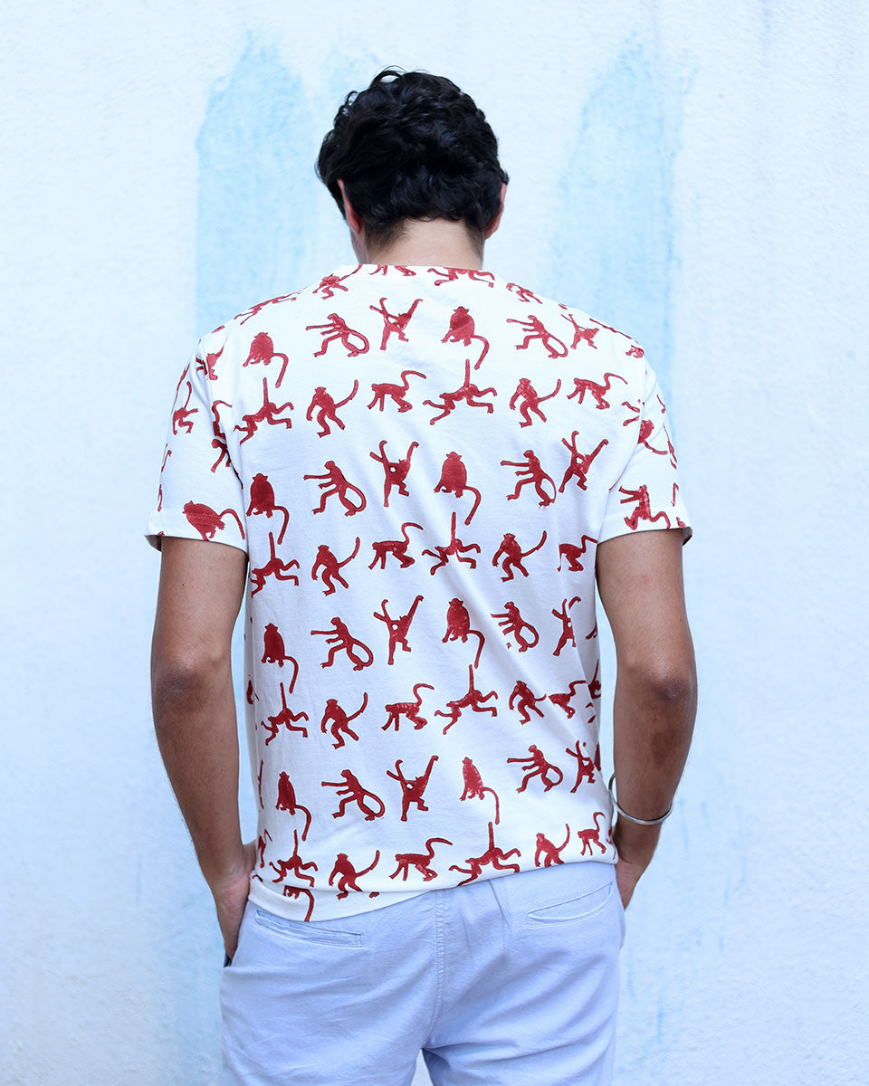 Samar White Hand Block Print Cotton T- Shirt - TOF