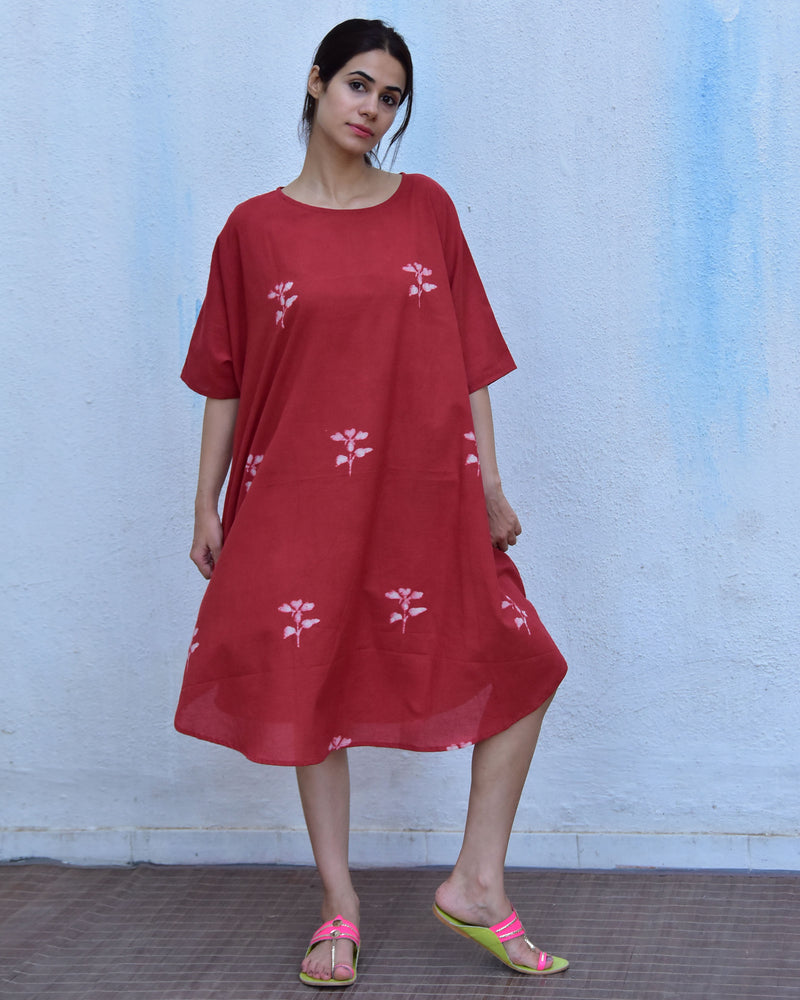 Tulip Wanderer Handblockprinted Cotton Dress Freesize - Hmbd