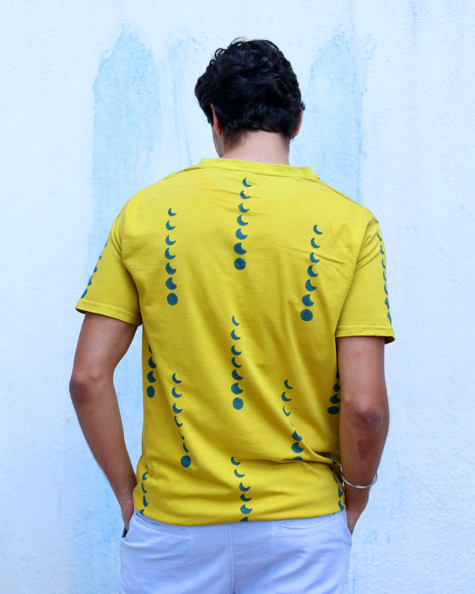 Barkat Mustard Yellow Hand Block Print Cotton T- Shirt - TOF