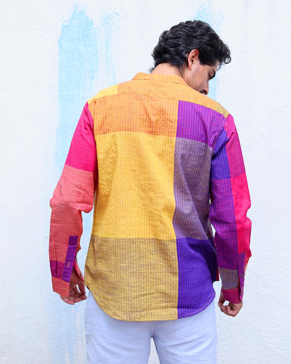 Azaad Multi Colours Handwoven Cotton Shirt - TOF
