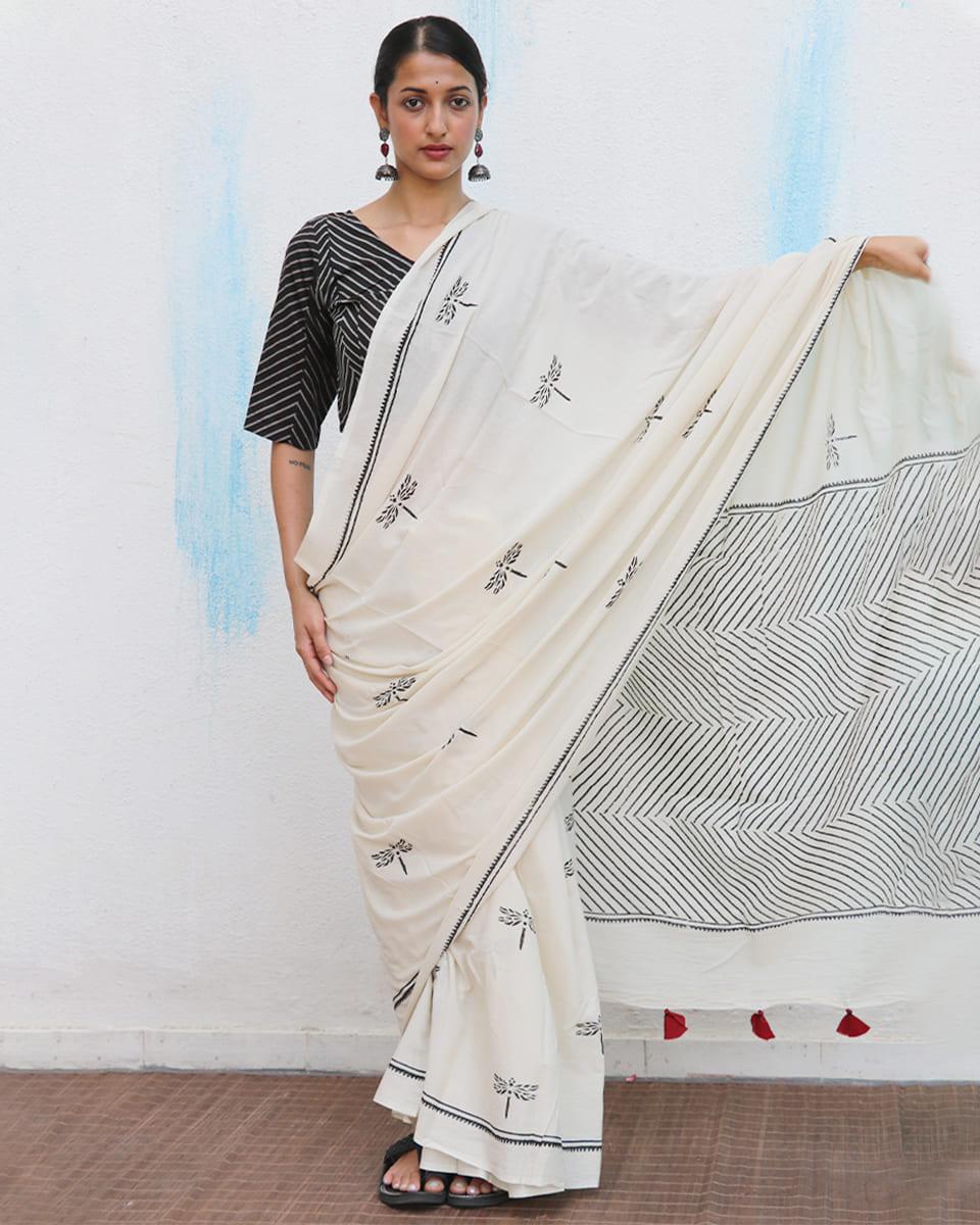 Jujube Hand Blockprinted Cotton Saree - Fmtm