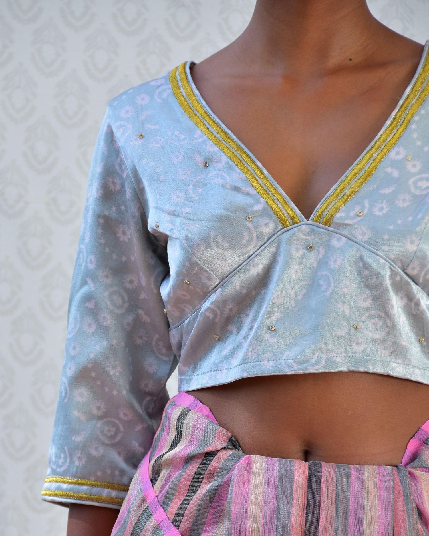 Lead Light Purple Mashru Silk Blouse - TARA main image 0