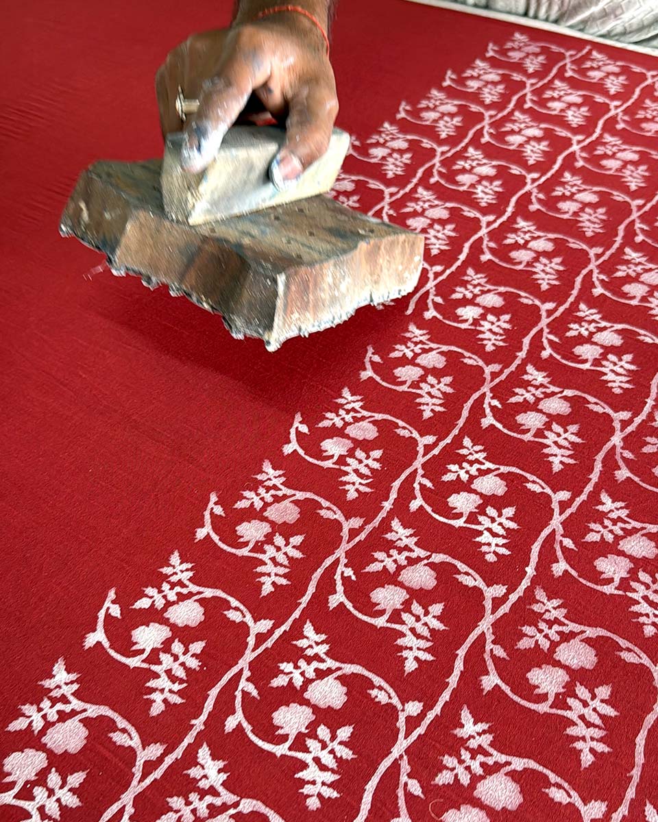 Summer At Nani’s Rust Red Hand Block Printed Cotton Saree - UMT