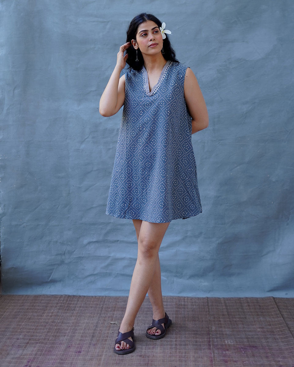 Rainlight Grey Block Printed Dress - BMS