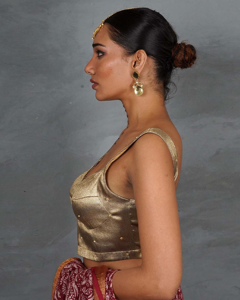 Naara Gold Tissue Silk Blouse - TARA