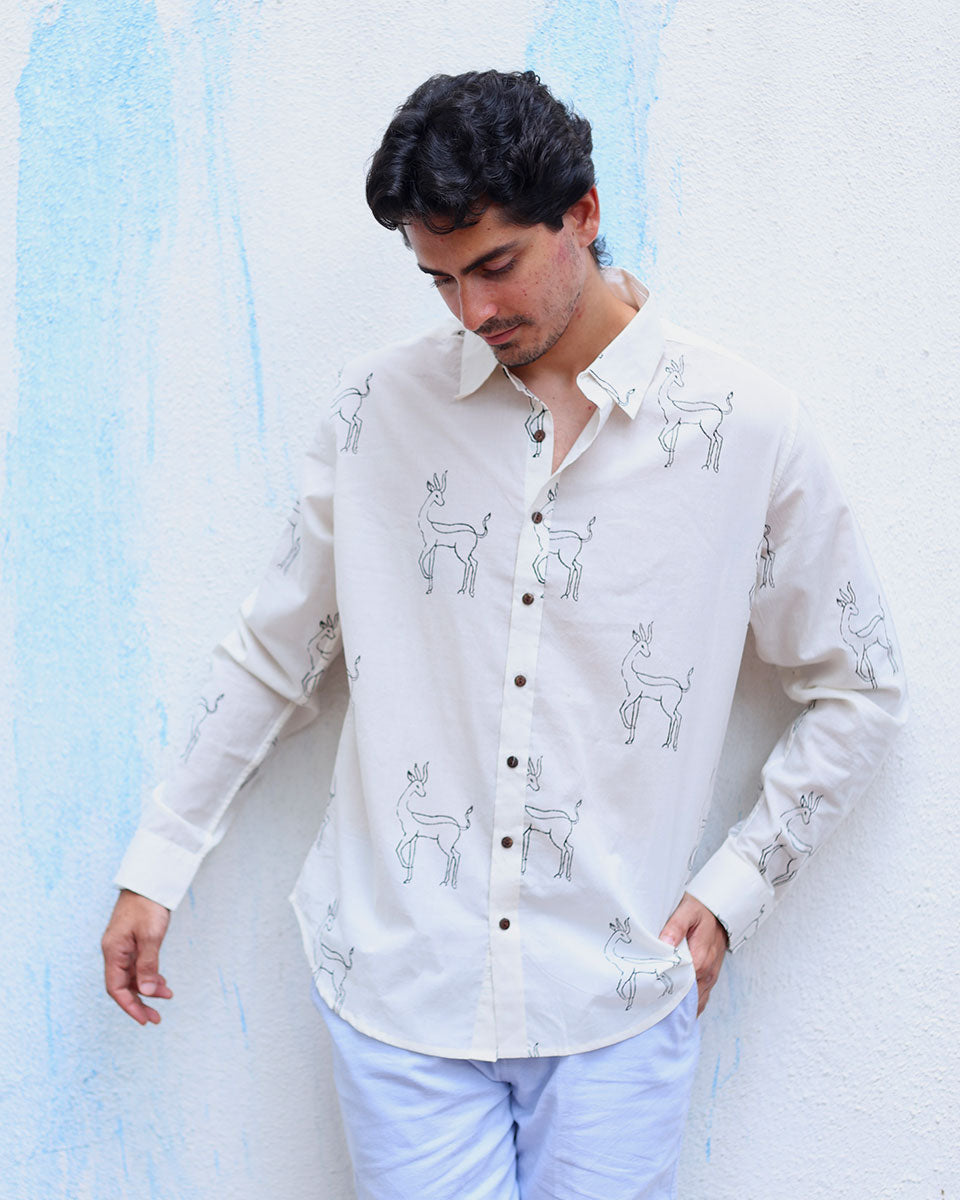 Firdaus White  Hand Block Print Cotton T- Shirt - TOF